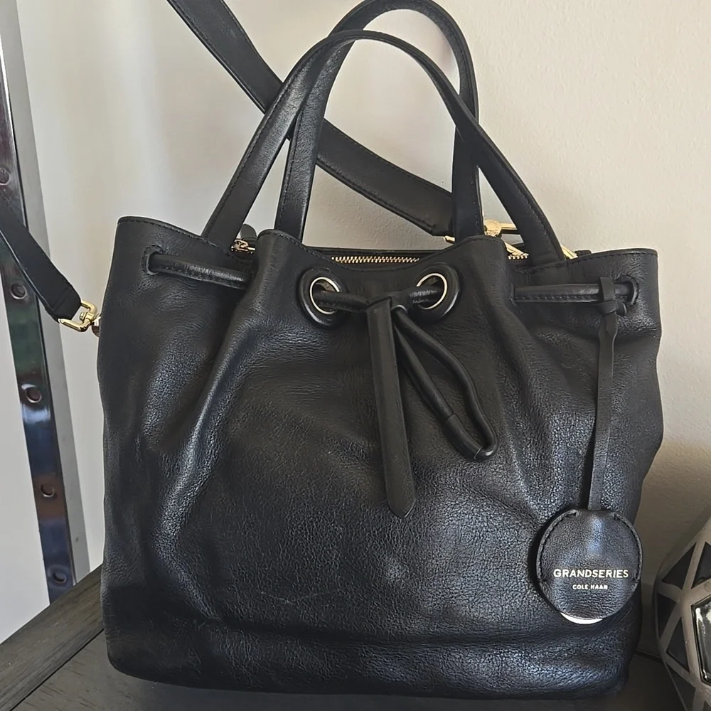 Cole Haan Grand Series Black Leather Bucket Bag